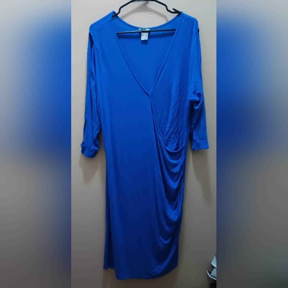 VENUS ROYAL BLUE SEXY FAUX WRAP STRETCH COLD SHOULDER DRESS EUC SZ 2X 22 24